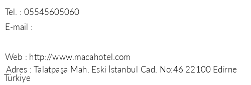 Maa Hotel Edirne telefon numaralar, faks, e-mail, posta adresi ve iletiim bilgileri